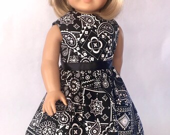 18 Inch Doll Dress - Black Bandana Print, Handmade Cotton Clothes