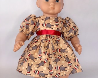 Sock Monkey Doll Dress made to fit 15 inch Biitty Baby Doll