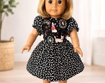 Frenchies/ French Bulldogs / Corgis Dress fits 18 inch doll Black, Black and White