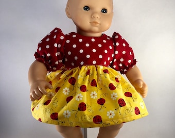 Ladybugs and Polka Dots Doll Dress Top made to fit 15 inch Baby Doll