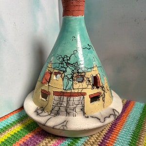 BRAND New 2025, Table Tea Light, Southwestern Pueblo, Turquoise. Incense burner, Ceramic Clay, Terra Sigillata slip, Horsehair fired