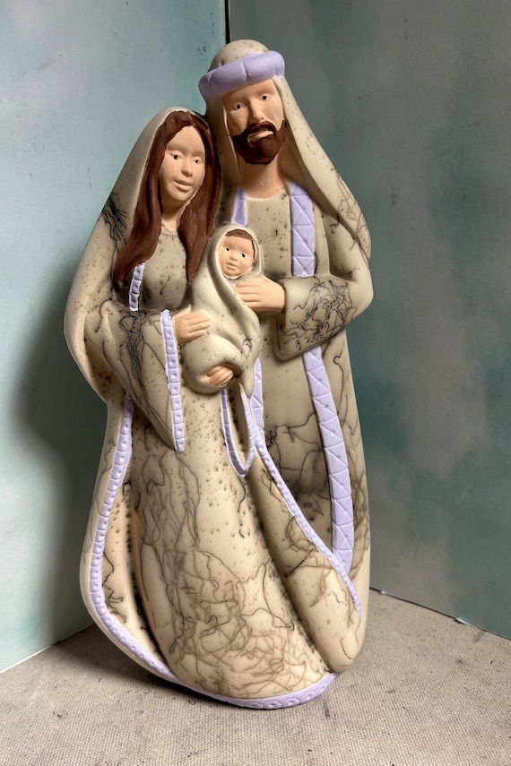 Horsehair Fired Nativity Scene, Turquoise Ceramic, Christmas Decor