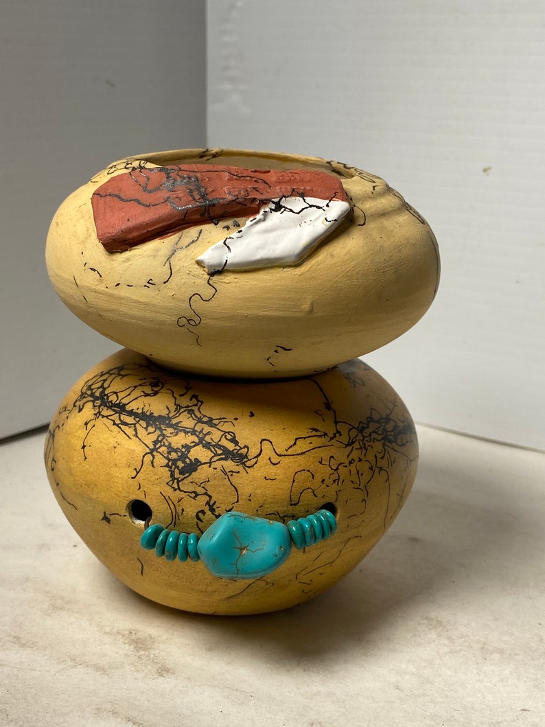 Southwestern rings Ceramic Clay Bowls planters Bowl for ear rings bracelets kitchen Horse Hair Pottery SETS of TWO bathroom