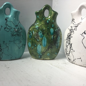 2025 Ornamental, Jarrón de boda, Esmalte turquesa verde irlandés, Gran regalo de boda, Decoración del hogar, Horneado con crin de caballo, Estilo suroeste