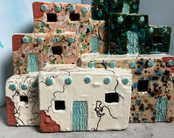 NEW 2023/4 Southwestern, horsehair fired, Pueblo village, Home decor, Wedding gift, turquoise, New Mexico, Taos, Turquoise Glazed piece