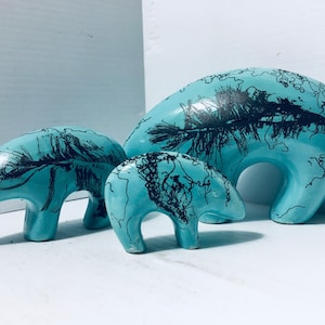 Turquoise Mania, Buy as Set or individually, Medium-Small, Small, Mini-Small Bears,Horsehair fired Home Decor,Housewarming gift,Wedding gift