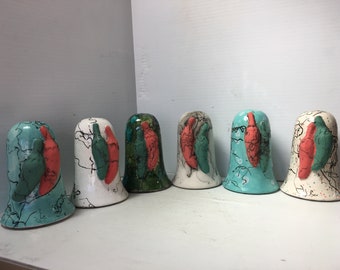 2023/4 mini Xmas wind chimes, Southwestern Red, Green, and Turquoise NM Chile's, ceramic clay, horsehair fired, Xmas gift