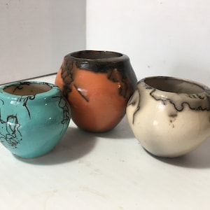 Set of Three Mini Succulent Planters: Glazed Terracotta Pottery