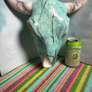2025 New White with Turquoise or WHITE  texture, TURQUOISE  MANIA, Cow Head, Ceramic Clay,  southwestern, Wall Hanging, Horsehair fired