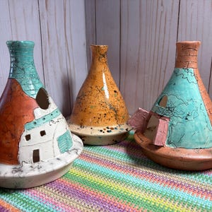 Brûle-encens chauffe-plat Pueblo du sud-ouest : argile céramique turquoise, crin de cheval