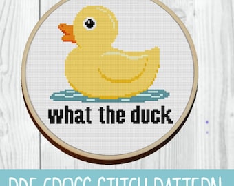 What The Duck Cross Stitch Pattern | Kawaii cross stitch | Cute cross stitch | Duckie | Humor | Funny | Snarky | WTF | WTDuck | Autocorrect