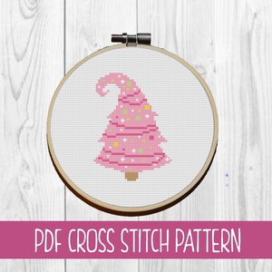 Pink Christmas Tree Cross Stitch Pattern  | Holiday Cross Stitch | Pink Christmas Cross Stitch | PDF download