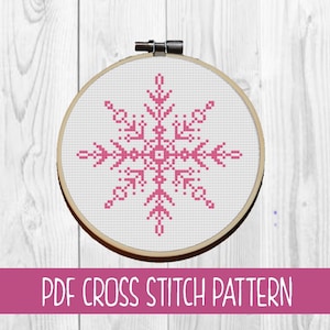 Pink Snowflake Cross Stitch Pattern  | Holiday Cross Stitch | Christmas Cross Stitch| Seasonal Winter Snow Cross Stitch | PDF download