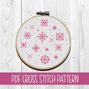 Pink Snowflake Circle Cross Stitch Pattern | Holiday Cross Stitch | Christmas Cross Stitch| Seasonal Winter Snow Cross Stitch | PDF download