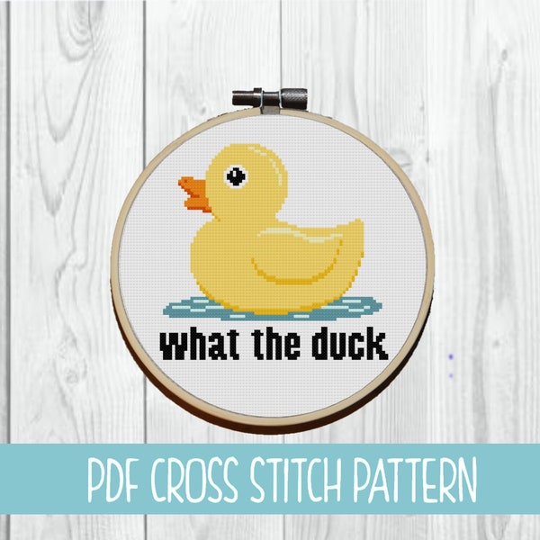 What The Duck Cross Stitch Pattern | Kawaii cross stitch | Cute cross stitch | Duckie | Humor | Funny | Snarky | WTF | WTDuck | Autocorrect
