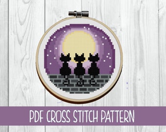 Moon Kitties Cross Stitch Pattern  | Cat cross stitch | Kitty| Cute | Kawaii