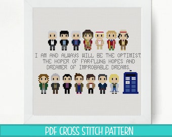 Doctor Who 14 Doctors Quote Cross Stitch Pattern