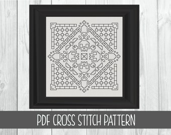 Skull Blackwork Embroidery Pattern | Goth Halloween Cross Stitch (PDF Pattern)