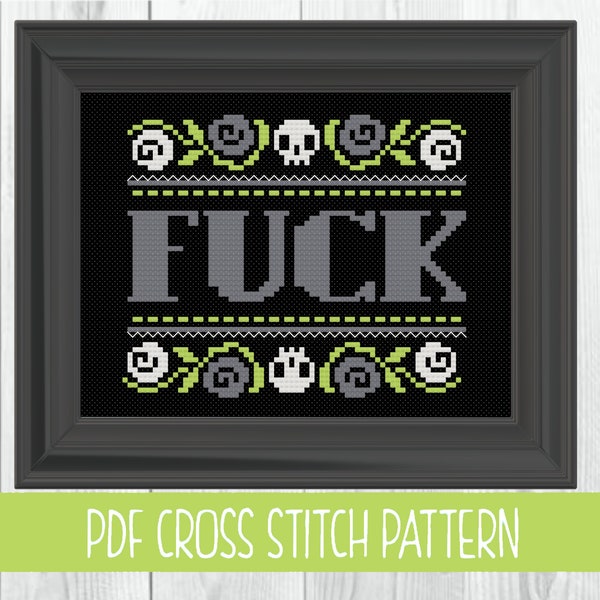 Skull and Roses Cross Stitch Pattern - 2 color variations | Swear cross stitch | Snarky cross stitch | Subversive cross stitch |