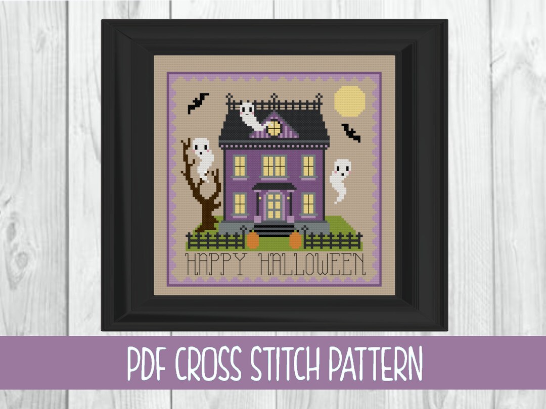Haunted House Cross Stitch Pattern Halloween Cross Stitch Etsy Haunted House Cross Stitch Pattern Halloween Cross Stitch Etsy