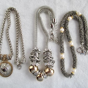 Lot of 3 Vintage Silver & Gold Tone Lovely Necklace Pendants Lady Remington #100-10