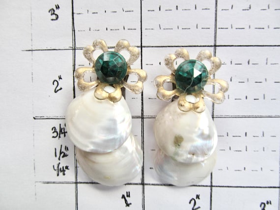 Unique Pair Vintage Large Mother of Pearl Shell &… - image 3