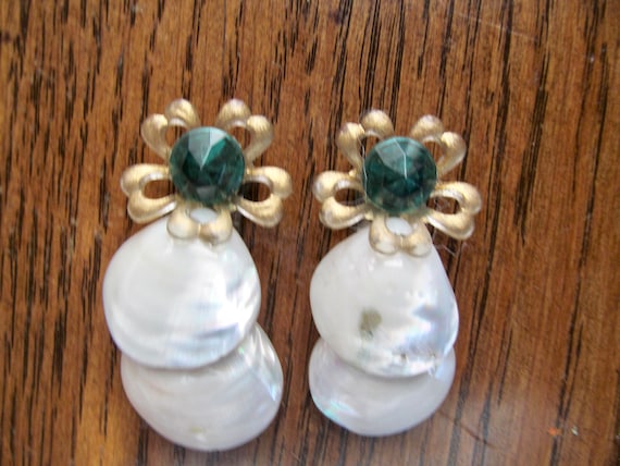 Unique Pair Vintage Large Mother of Pearl Shell &… - image 1