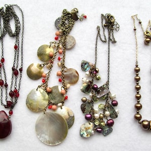 Lot of 4 Vintage Bead / Rhinestone / Abalone & MOP Shell Necklaces #3-8