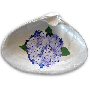 Hydrangea Shell Dish - Spoon Rest, Ring Holder, Jewelry Holders, Trinket Dishes, Catchall Bowl - Hand Painted Clam Shells With Resin Finish