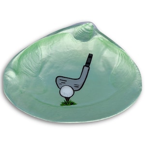 Golf Shell Dish - Spoon Rest, Ring Holder, Jewelry Holders, Trinket Dishes, Catchall Bowl - Hand Painted Clam Shells With Resin Finish