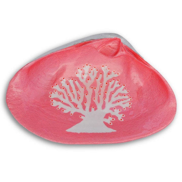 Coral Shell Dish - Spoon Rest, Ring Holder, Jewelry Holders, Trinket Dishes, Catchall Bowl - Hand Painted Clam Shells With Resin Finish