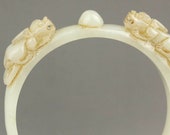 Jade Pixiu Bangle 77.5 mm Bracelet Natural Icy White Hand Carved 20th C Chinese Glossy Jadeite Double Pixiu Dragon Bangle Bracelet