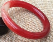 Jade Bangle 58mm Bracelet Late 20th Century Chinese Chicken Blood Full Round Deep Rich Red White Color Stunning Hand Carved Jadeite Bangle