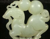 Jade Lucky Horse Gourd Pendant Chinese Icy White Jadeite Pendant Amulet Artifact Figure Stunning Ancient Hand Carved Talisman Charm