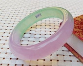 Jade Bangle 57 mm Bracelet Hand Carved 20th C. Chinese Glossy Apple Green Lavender Teachers Jadeite Bracelet Stunning Jade Bangle