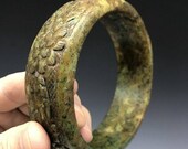 Jade Bangle 82 mm Bracelet Arm Band Huge Stunning Late 20th Century Chinese Hand Carved Green Jadeite Jade Bangle