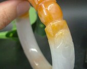 Jade Bangle 59mm Butterscotch White Natural Jadeite Fei Yellow 20th C. Chinese Full Round Bangle Bracelet Intricately Hand Carved Jade 582