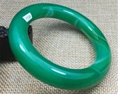 Jade Bangle 58 mm Bracelet Chunky Hand Carved Full Round 20th C. Chinese Glossy Deep Emerald Green Jadeite Bracelet Stunning Jade Bangle 128