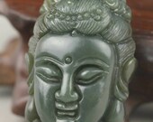 Jade Buddha Head Figure Flawless Chinese Black Green Grade A Jewelry Charm Jadeite Artifact Ancient Hand Carved Collection Quality Statue