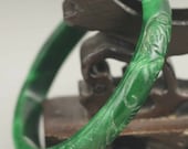 Jade Bangle 57 mm Bracelet Hand Carved 20th C. Chinese Glossy Deep Emerald Green Jadeite Bracelet Stunning Jade Bangle 188