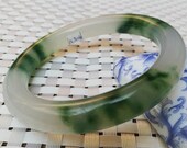 Jade Bangle 60 mm Bracelet Hand Carved Full Round 20th C. Chinese Glossy White Deep Black Green Jadeite Bracelet Stunning Jade Bangle 304