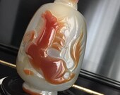 Agate Jade Snuff Bottle Chinese Chicken Blood War Horse Snake Tobbacciana Container Pendant Amulet Artifact Figure Hand Carved Talisman