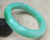 Jade Bangle 52.8 mm Bracelet Natural Green Hand Carved 20th C. Chinese Glossy Jadeite Bracelet Stunning Jade Bangle F73