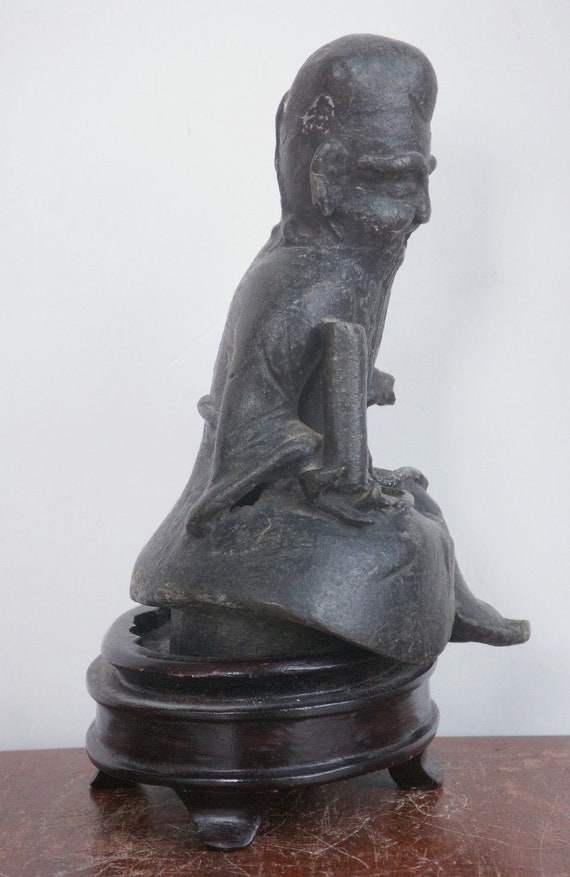 China cinnabar hand-carved Kid Children Boy longevity Peach Statue