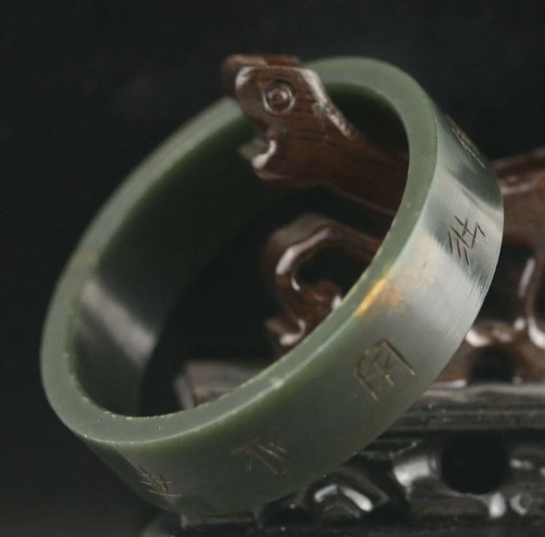 Jade Bangle 54 mm Bracelet Wide Cuff With Chinese Characters Natural Black Green Chocolate Jadeite Jade Bangle