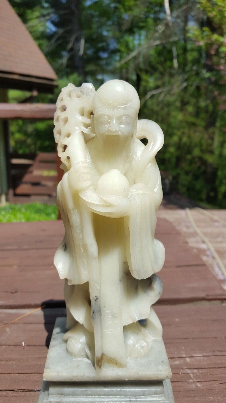 Dushan Jade Statue 870g. Immortal Figure Holding Longevity Etsy
