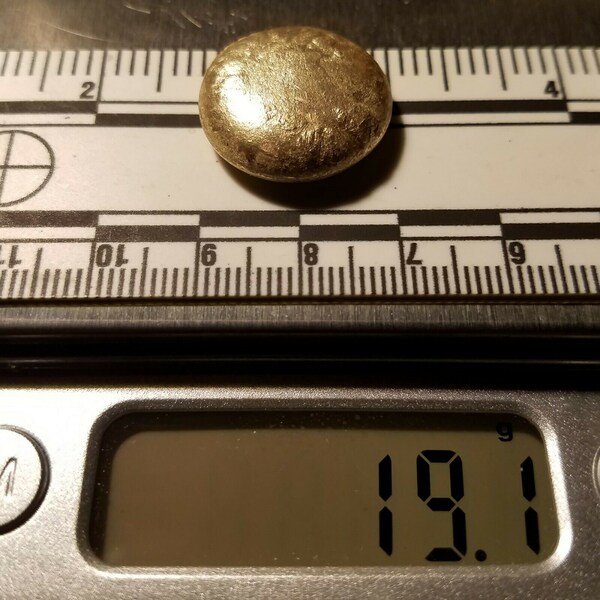 Minimum 14K Solid Gold Scrap Bullion Polished Gold Nugget Ingot 19.1 Grams Solid Acid Tested 14+K Yellow Gold Button