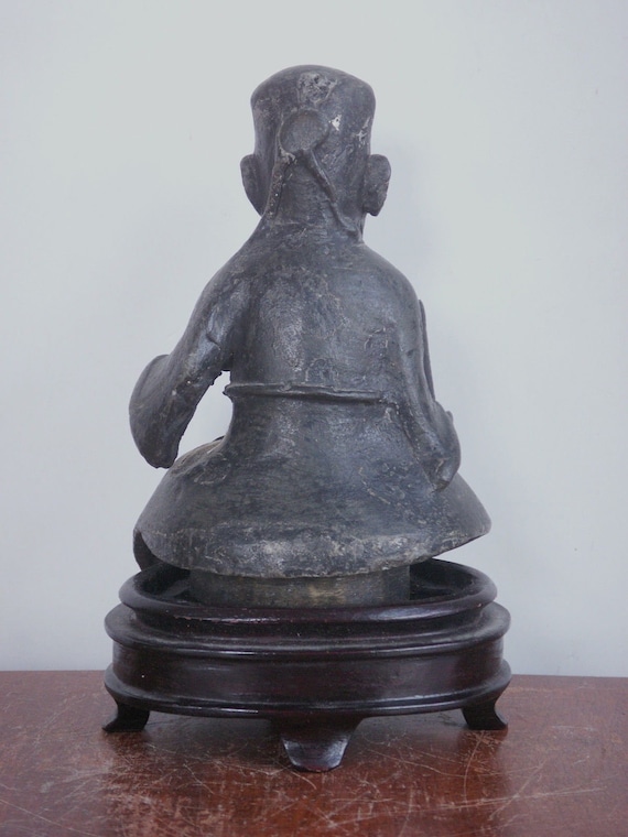 China cinnabar hand-carved Kid Children Boy longevity Peach Statue