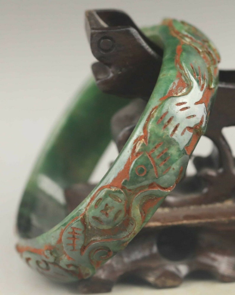 60 mm beautiful bangle Natural Chinese Dark green jade hand-carved bracelet