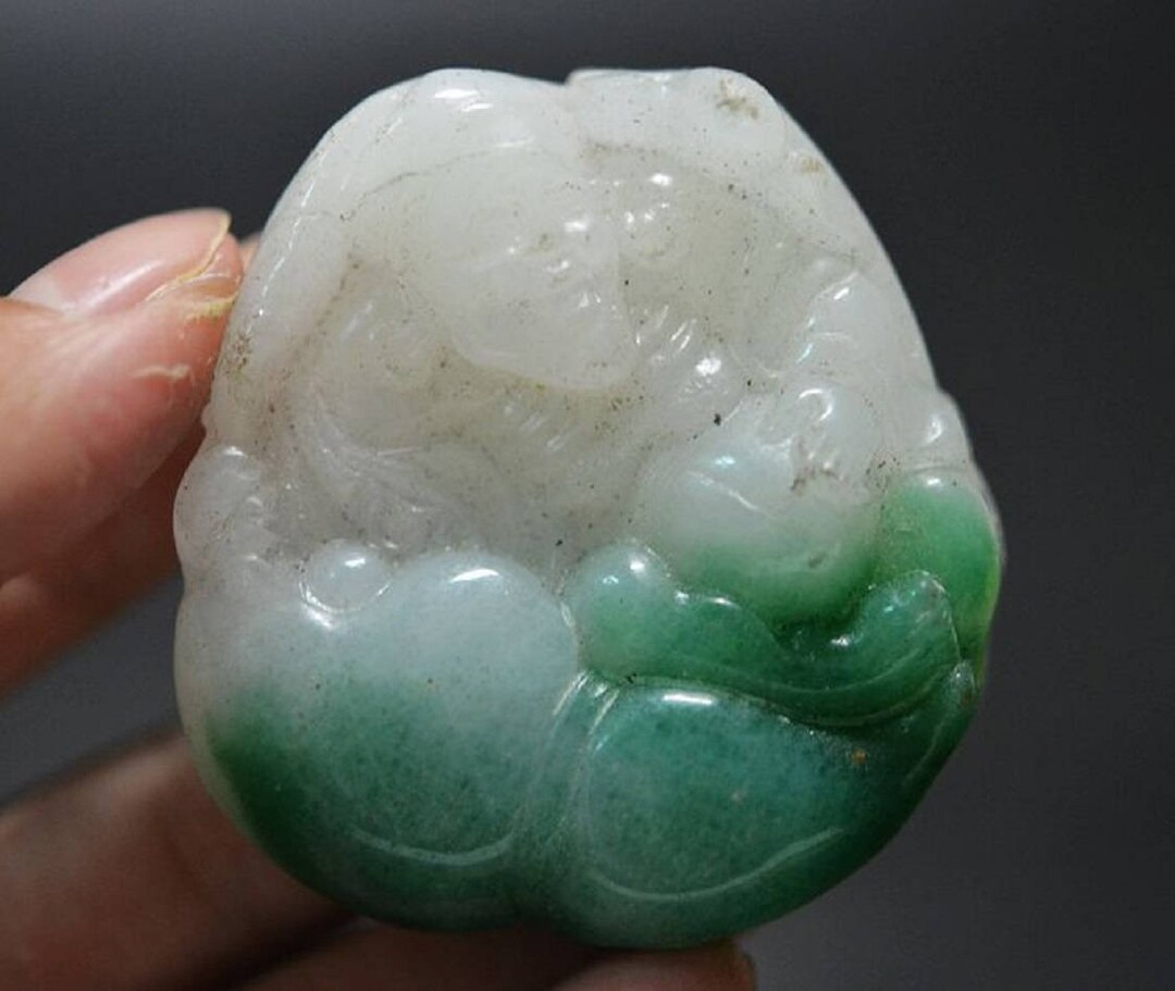 Jade Placard Mad Monk W/ Peach Pendant Amulet Glossy Icy White - Etsy